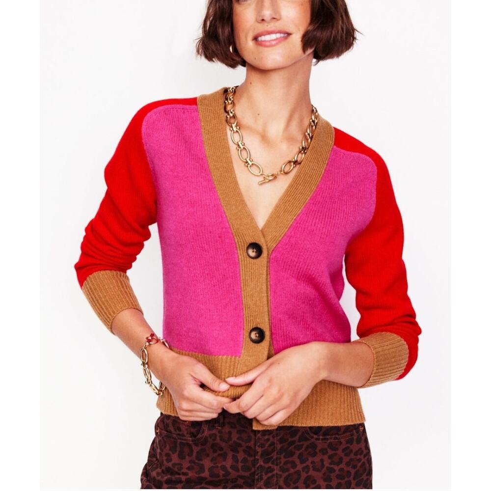 Boden S Olivia Merino wool pink colorblock Cardigan